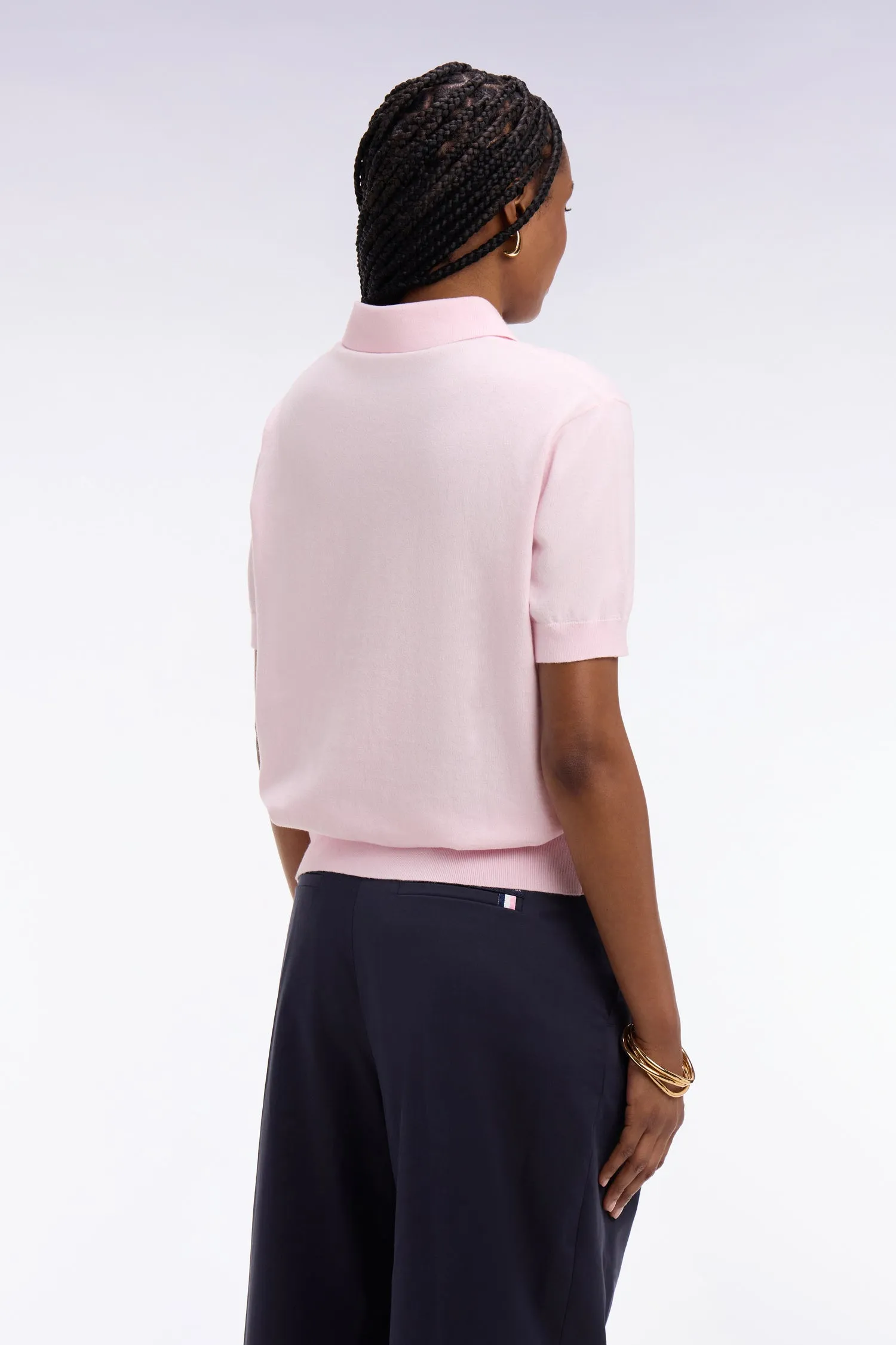 Pull polo à manches courtes en coton et soie mélangés rose coupe regular sold by Eden Park product image thumbnail 5
