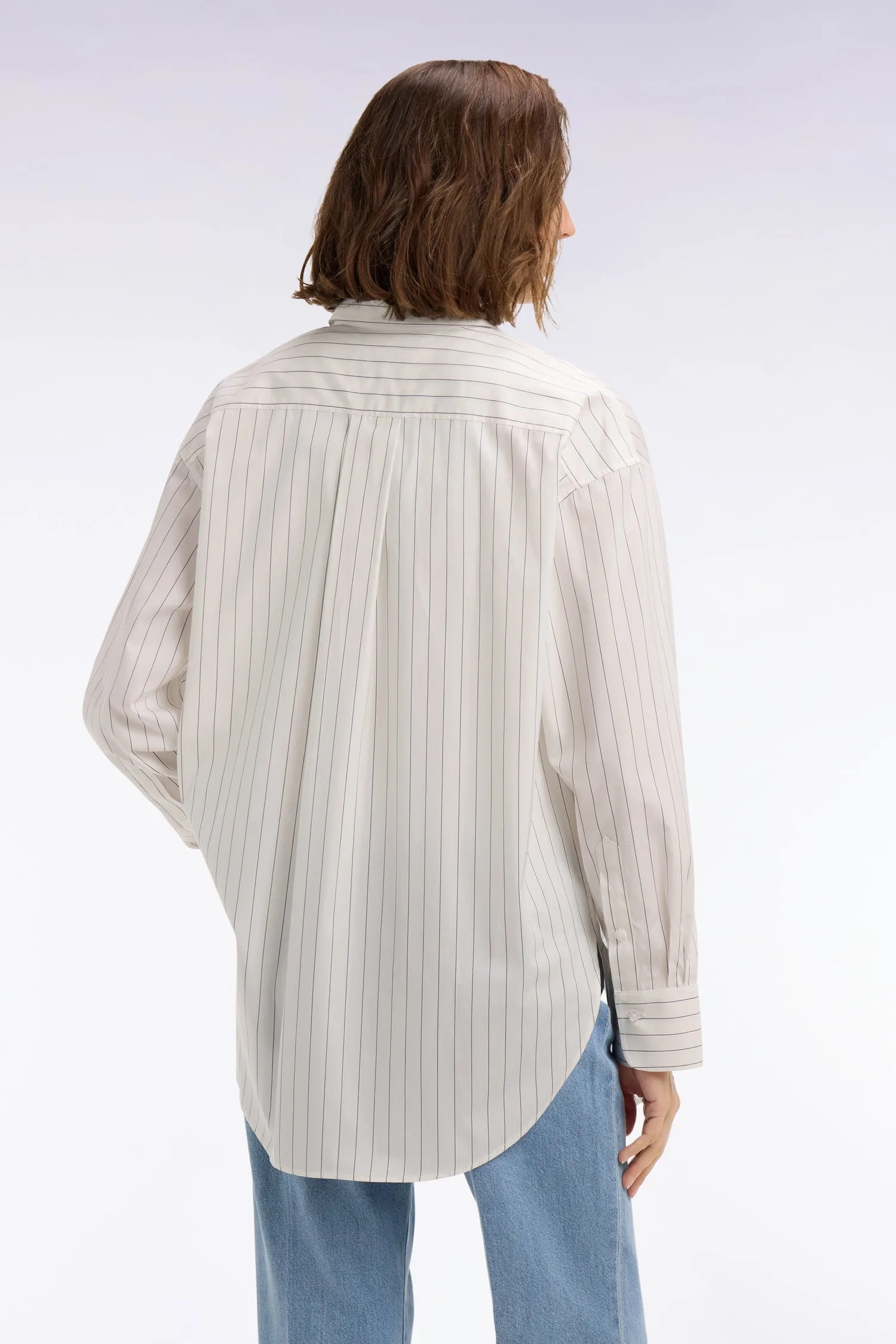 Chemise à fines rayures en popeline de coton blanche coupe oversized sold by Eden Park product image thumbnail 5