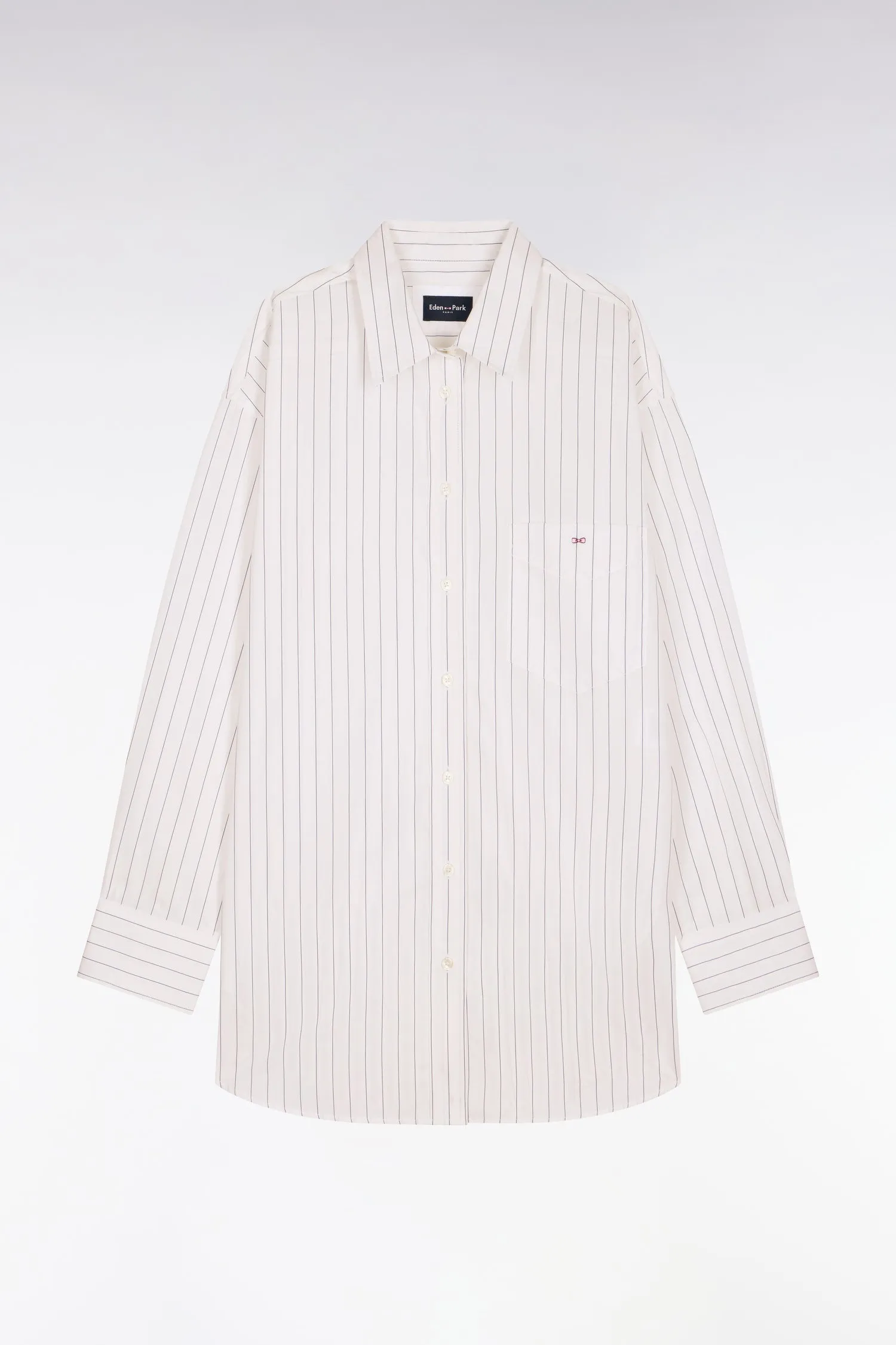 Chemise à fines rayures en popeline de coton blanche coupe oversized sold by Eden Park product image thumbnail 2