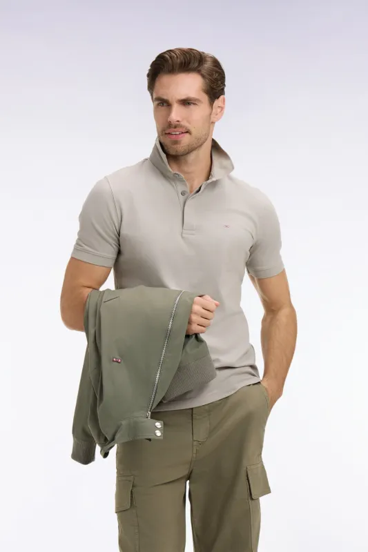 Polo à manches courtes en coton gris coupe slim made by Eden Park