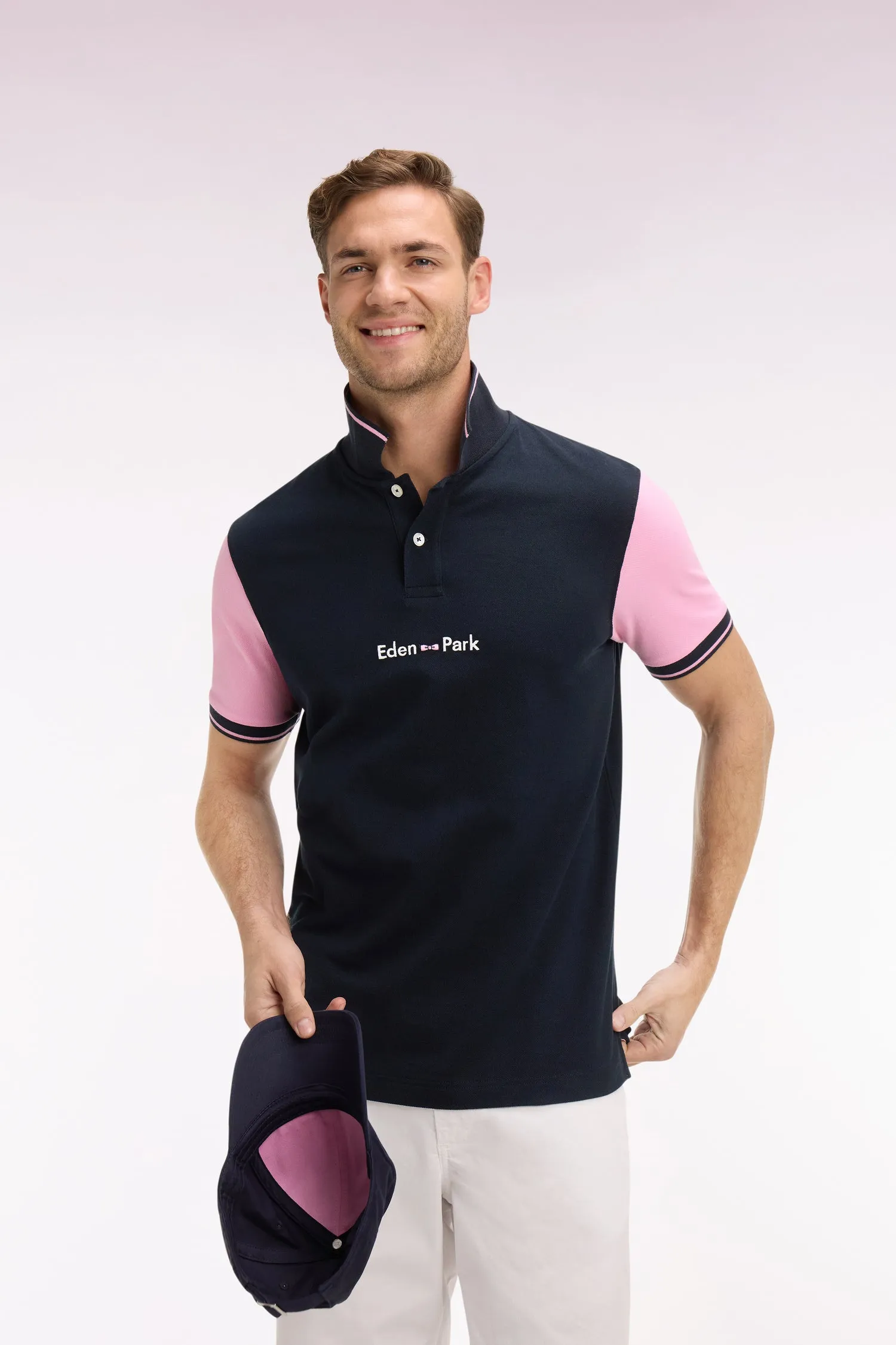 Polo à manches courtes en coton marine broderie Eden Park coupe regular sold by Eden Park