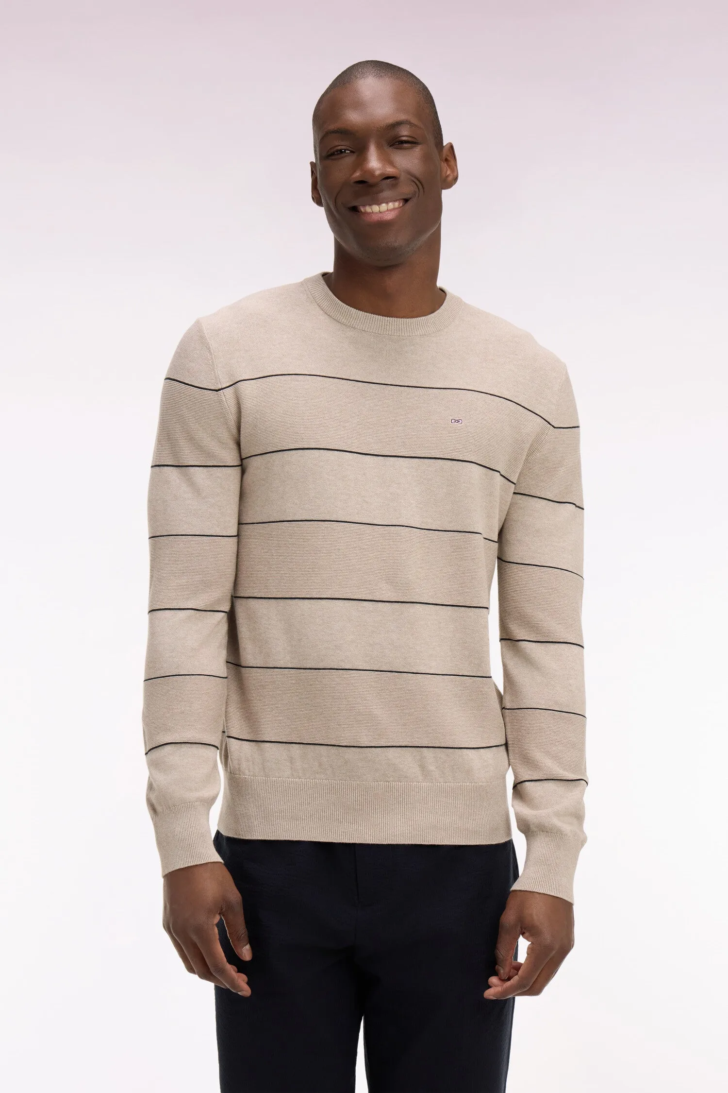 Pull col rond en coton beige rayé sold by Eden Park product image thumbnail 3