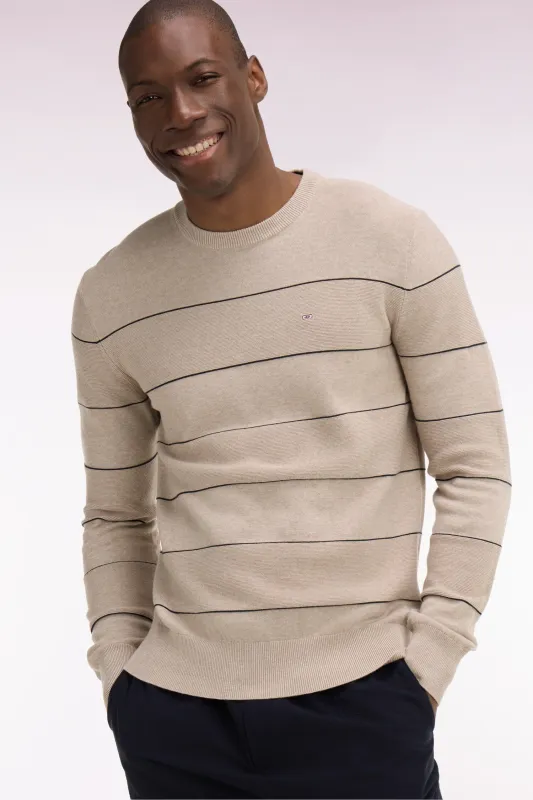Pull col rond en coton beige rayé made by Eden Park