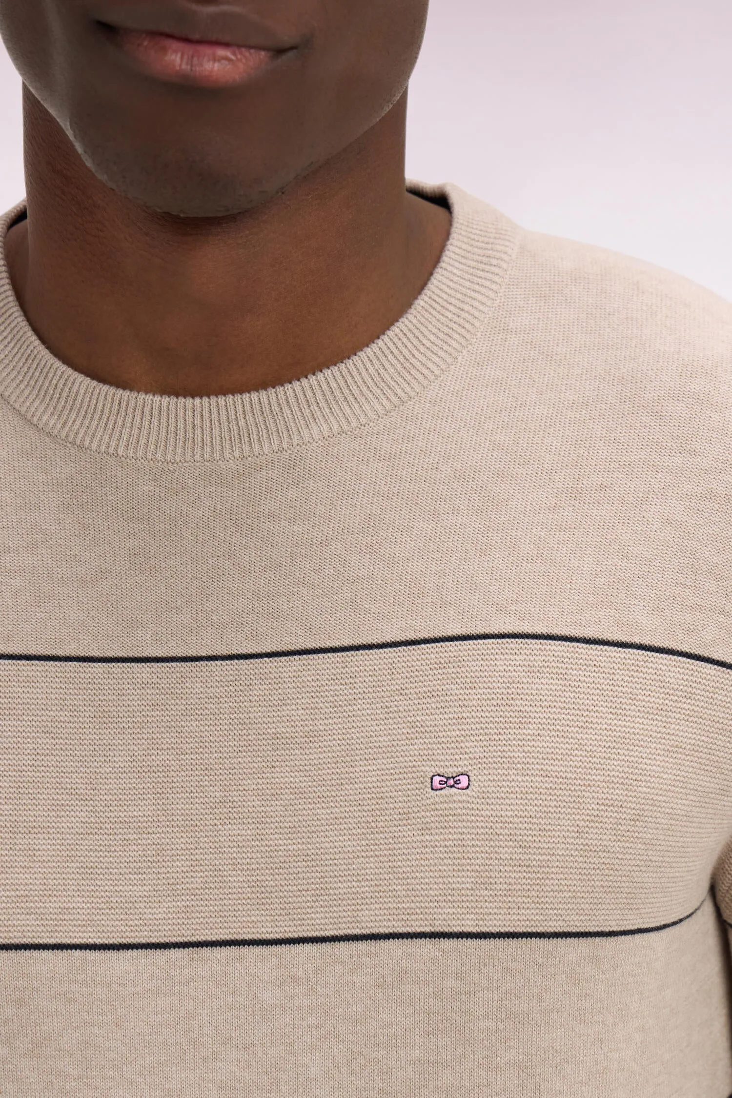 Pull col rond en coton beige rayé sold by Eden Park product image thumbnail 4