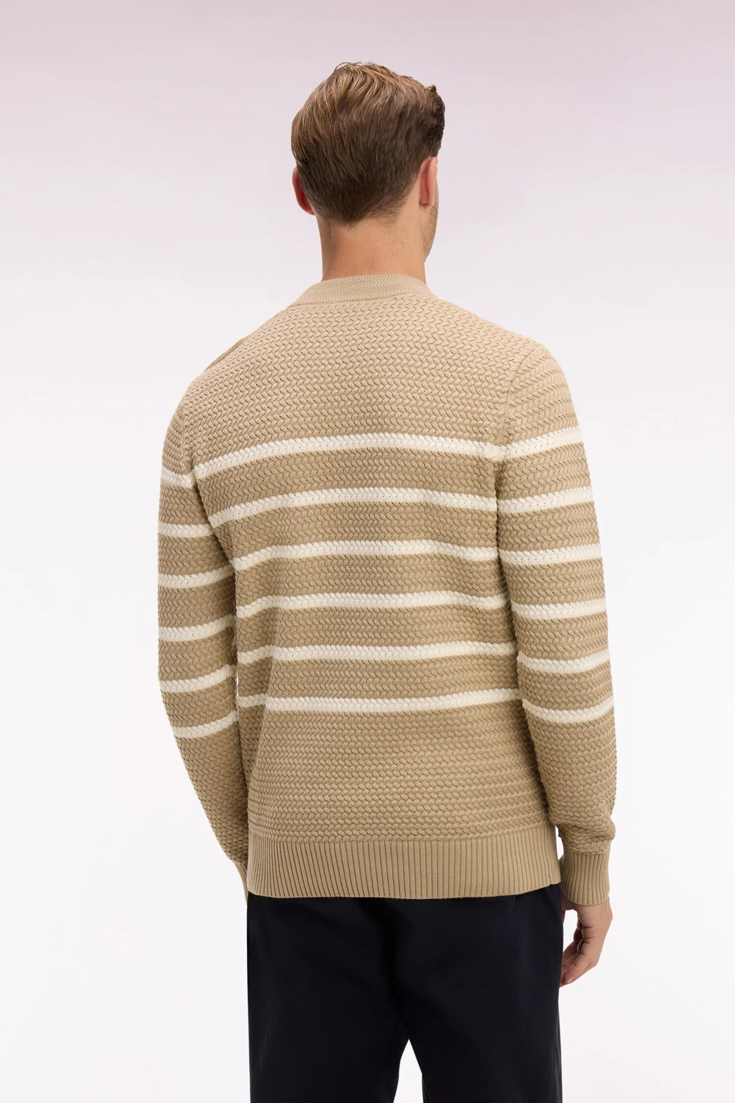 Pull marin à épaule boutonnée en coton chevron beige sold by Eden Park product image thumbnail 5