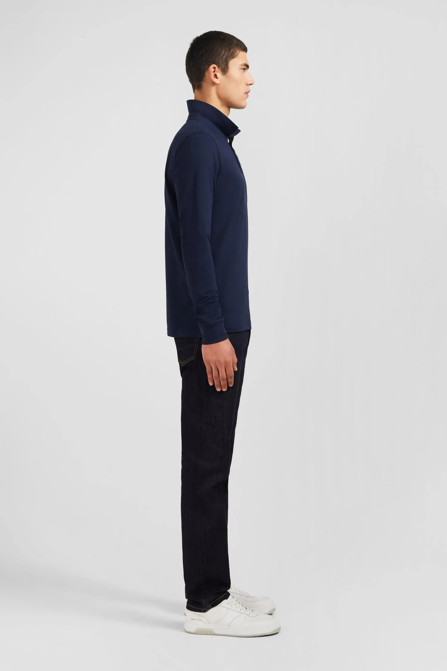 Polo manches longues bleu marine uni en piqué de coton stretch sold by Eden Park product image thumbnail 5