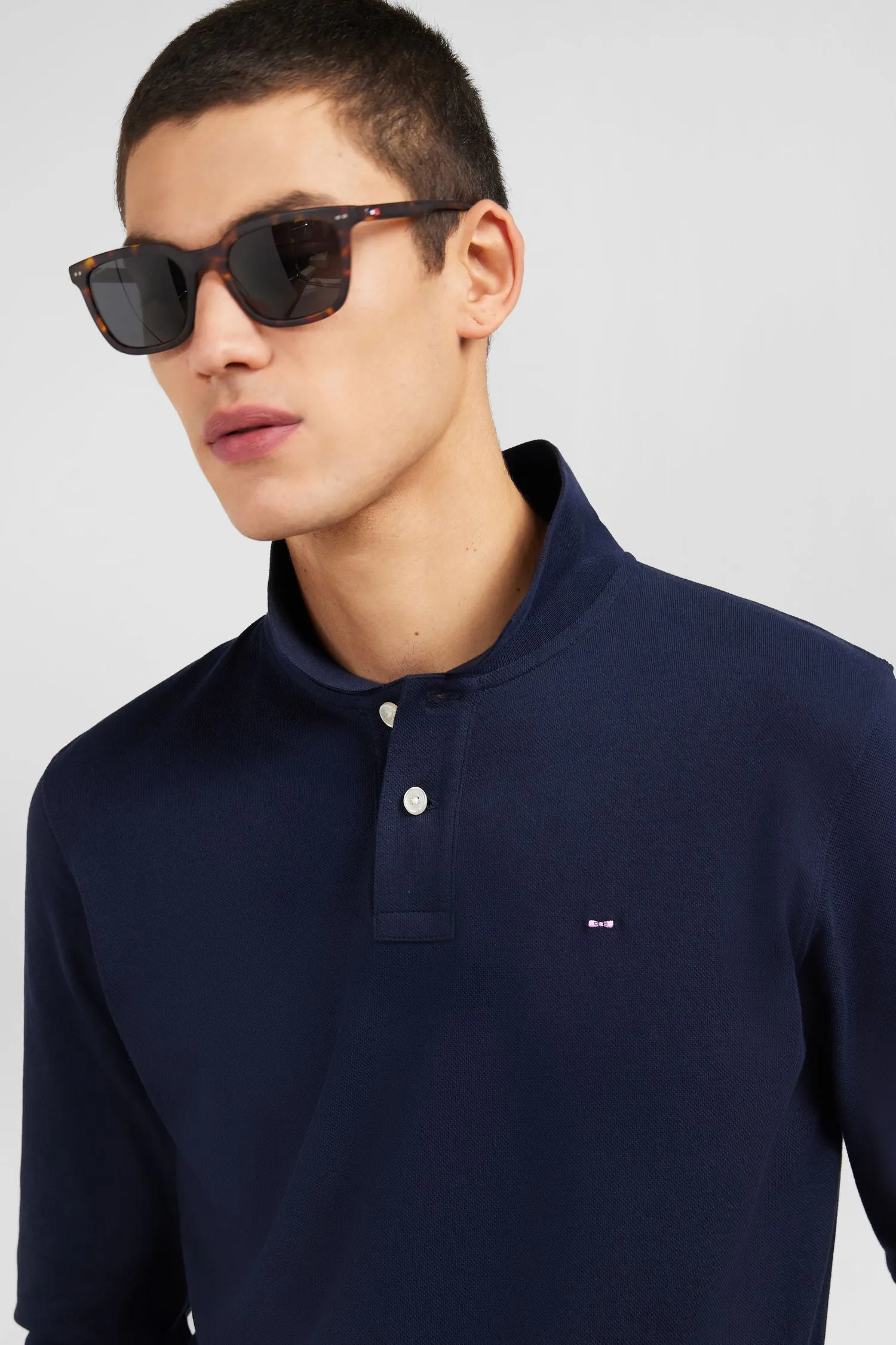 Polo manches longues bleu marine uni en piqué de coton stretch sold by Eden Park product image thumbnail 3