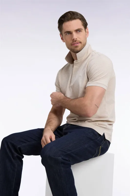 Polo manches courtes en coton stretch beige coupe ajustée made by Eden Park