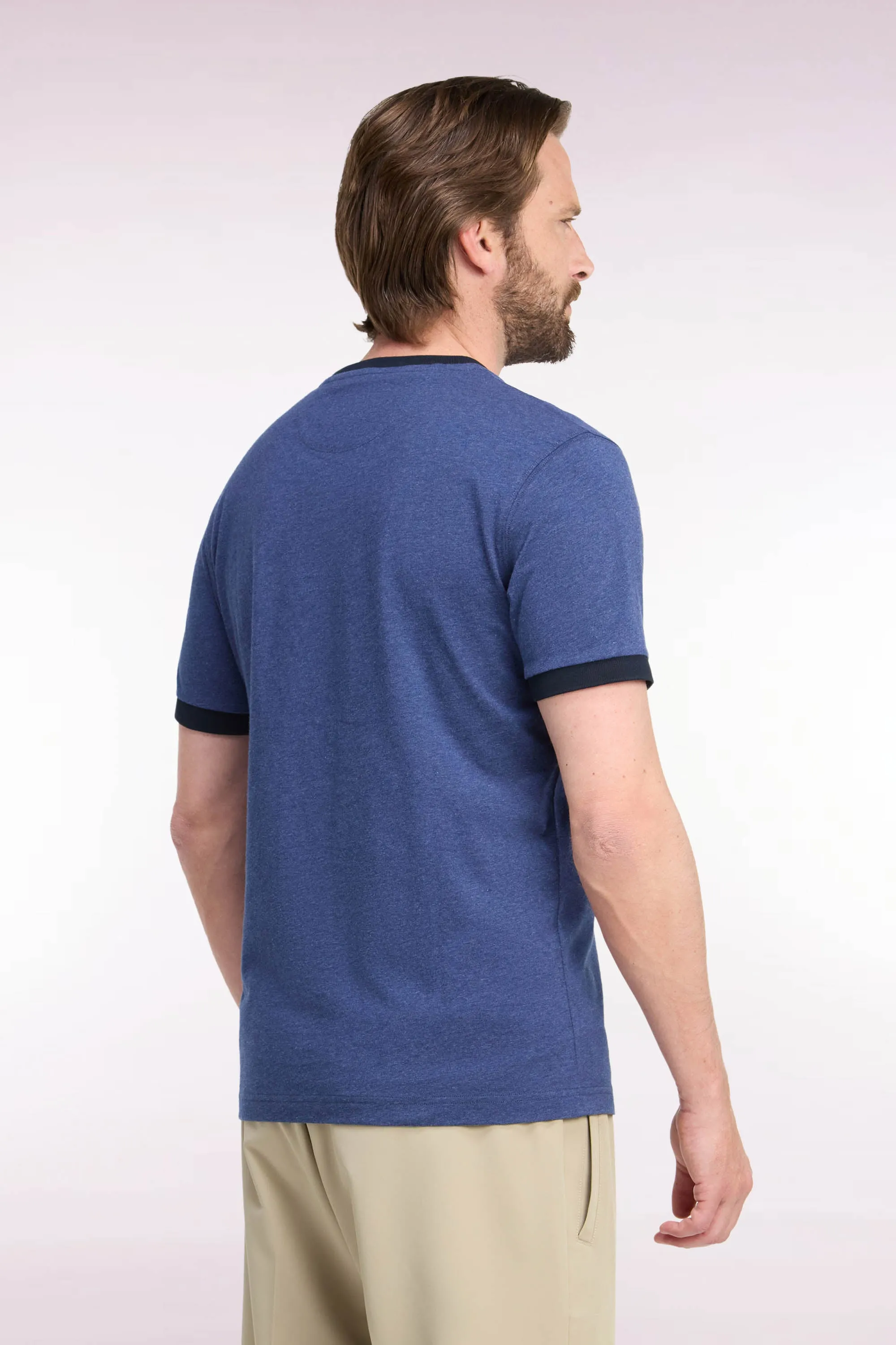 T-shirt manches courtes en coton bleu bords-côtes marine coupe droite sold by Eden Park product image thumbnail 5