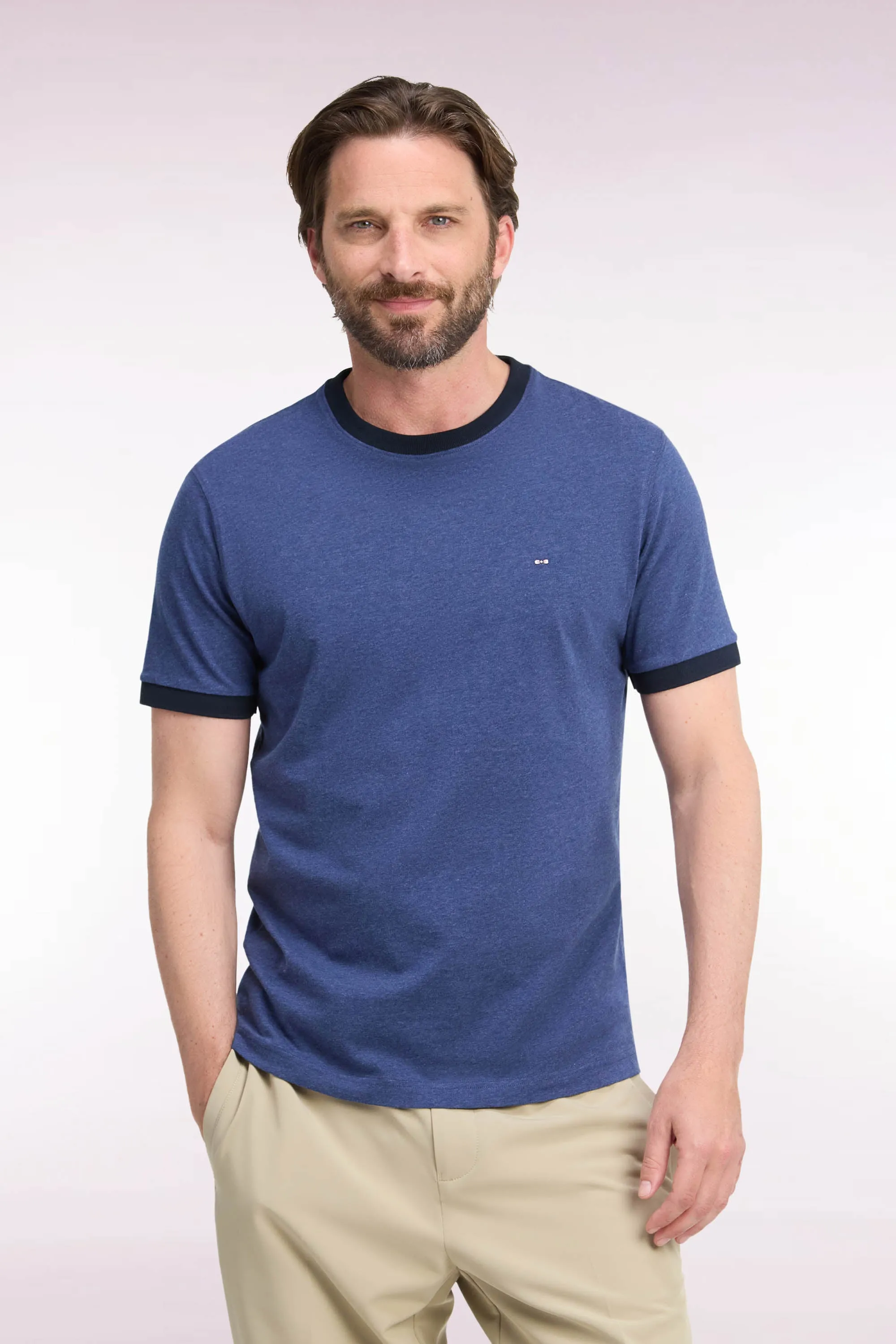 T-shirt manches courtes en coton bleu bords-côtes marine coupe droite sold by Eden Park product image thumbnail 3
