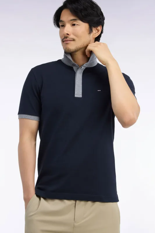 Polo manches courtes bicolore en coton marine et gris coupe droite made by Eden Park