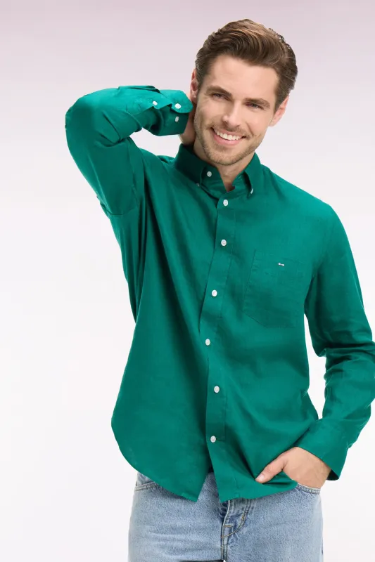 Chemise droite en lin vert menthe made by Eden Park