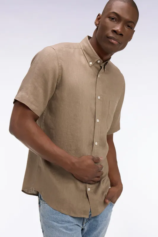 Chemise à manches courtes en lin marron made by Eden Park