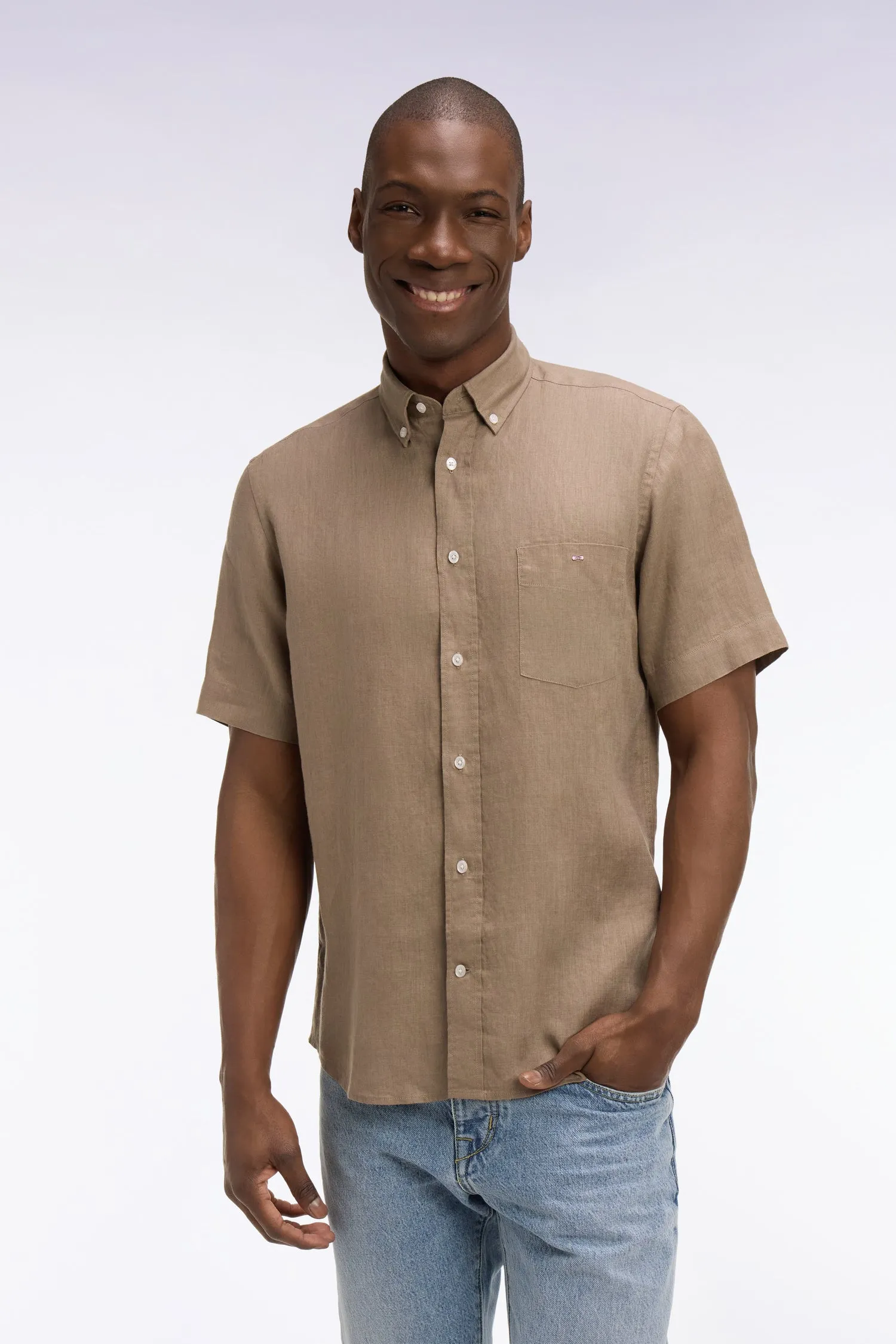 Chemise à manches courtes en lin marron sold by Eden Park product image thumbnail 3