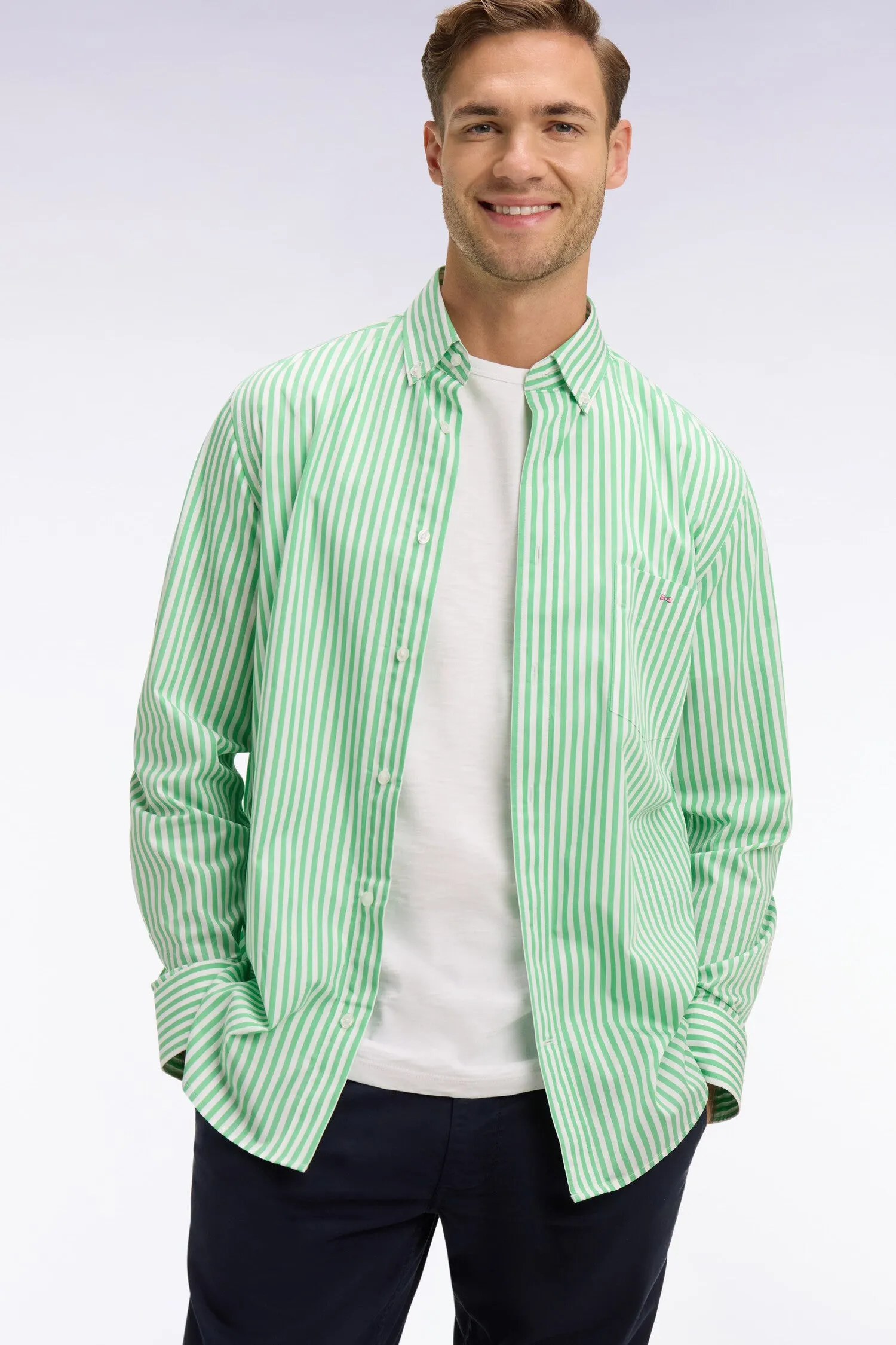 Chemise en coton vert clair à rayures bâtons sold by Eden Park