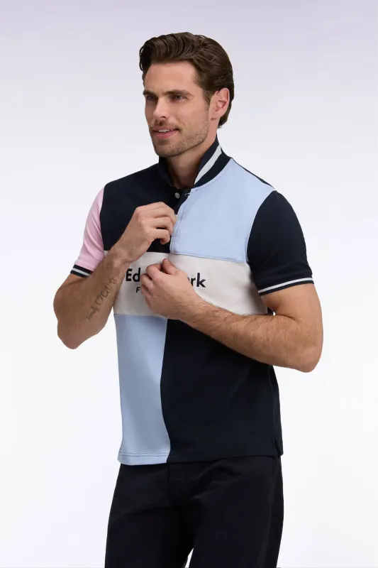 Polo manches courtes en coton marine et ciel broderie Eden Park coupe droite made by Eden Park