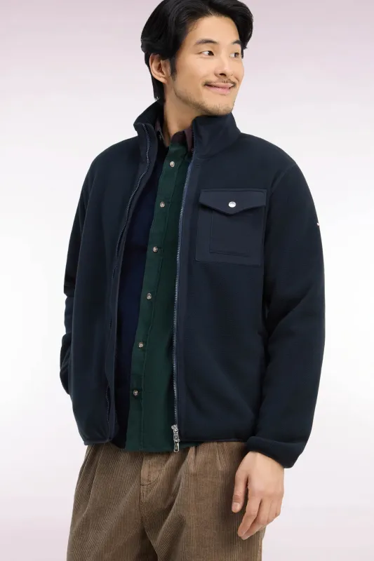 Sweatshirt zippé à bouclettes marine coupe droite made by Eden Park