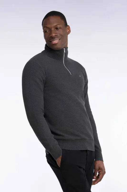 Pull col camionneur en coton gris foncé coupe droite made by Eden Park