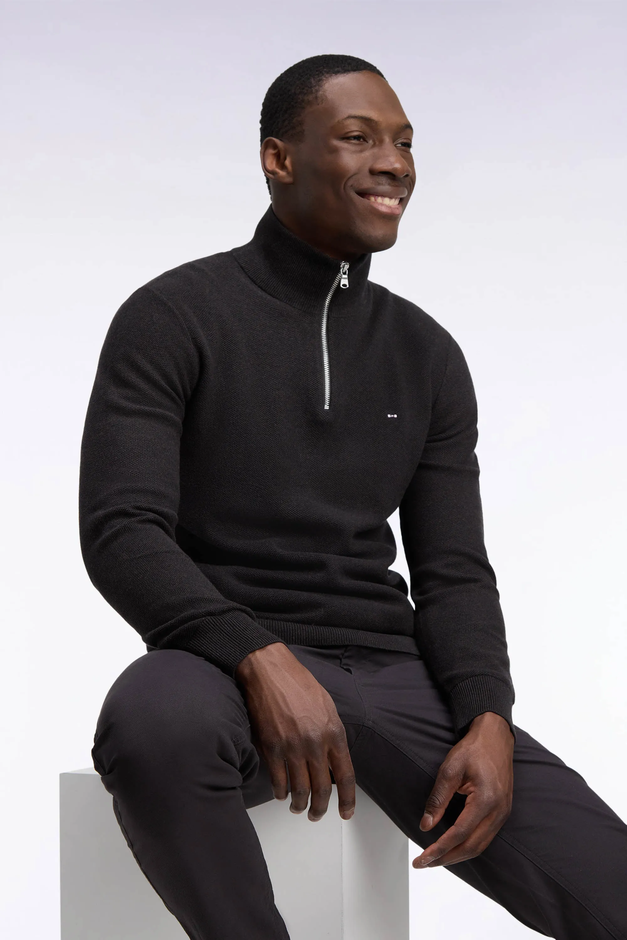 Pull col camionneur en coton marron coupe droite sold by Eden Park