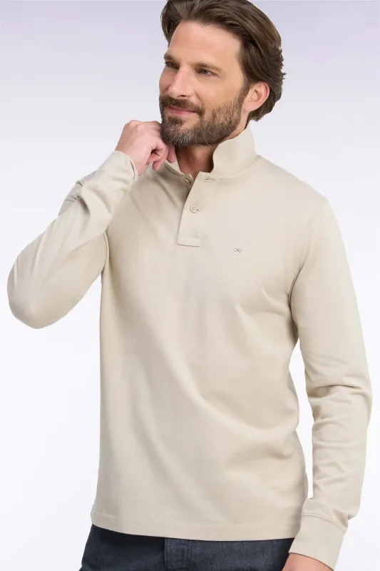 Polo manches longues en coton Pima beige coupe droite made by Eden Park