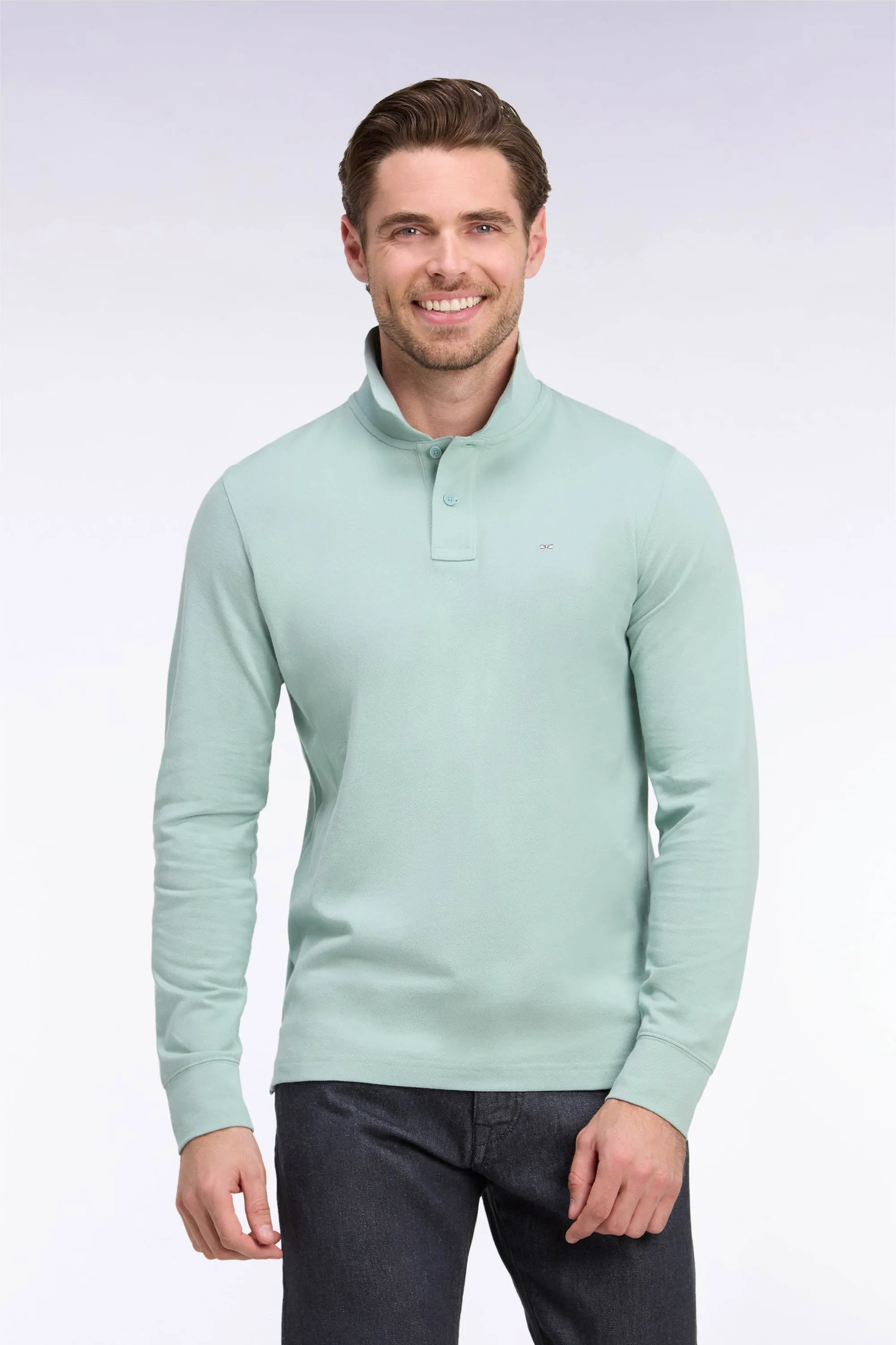 Polo manches longues en coton Pima vert coupe droite sold by Eden Park product image thumbnail 3
