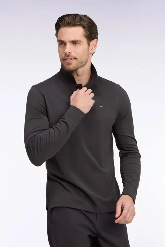 Polo manches longues en coton Pima marron foncé coupe droite made by Eden Park