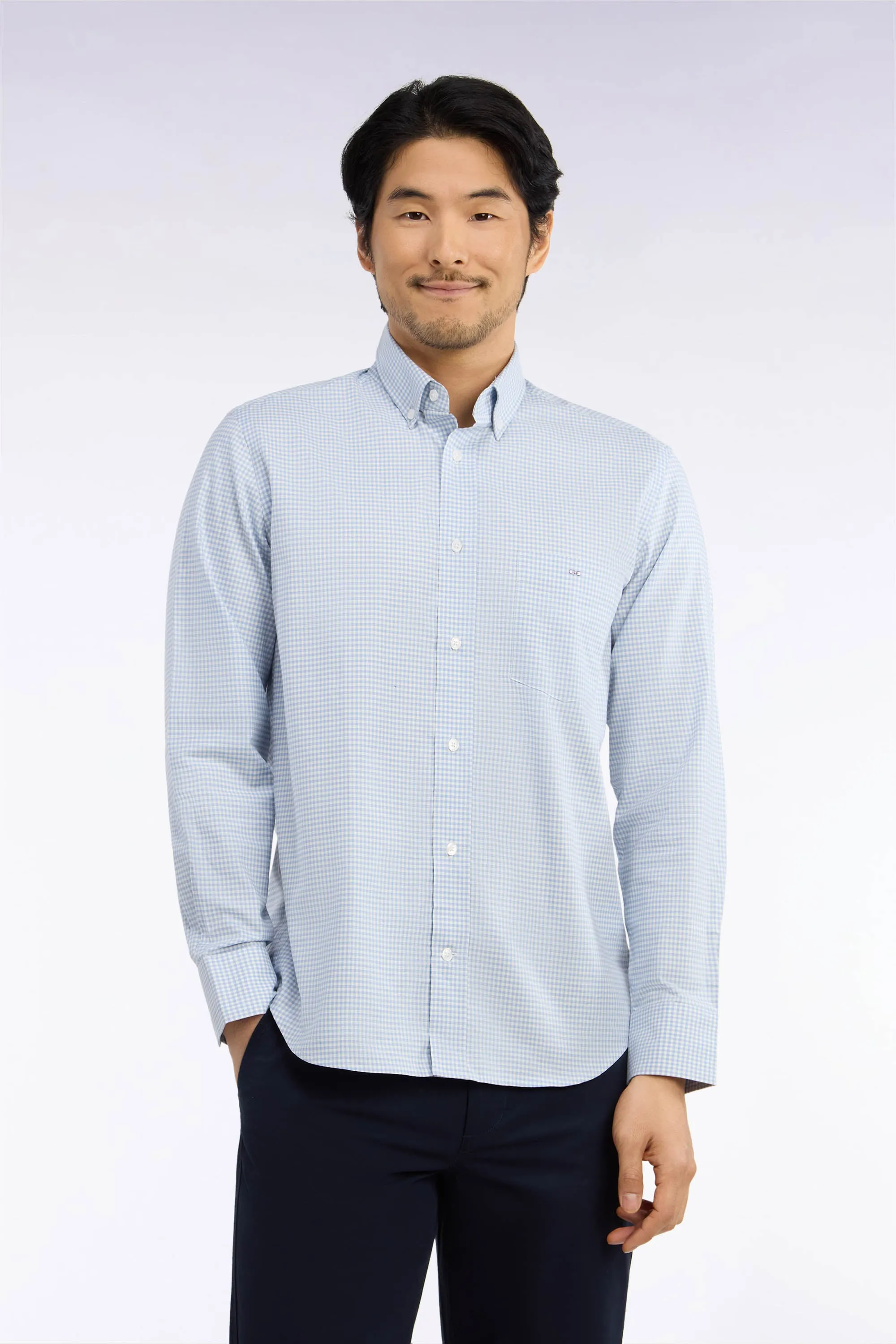 Chemise en coton à carreaux Vichy bleu ciel coupe droite sold by Eden Park product image thumbnail 3