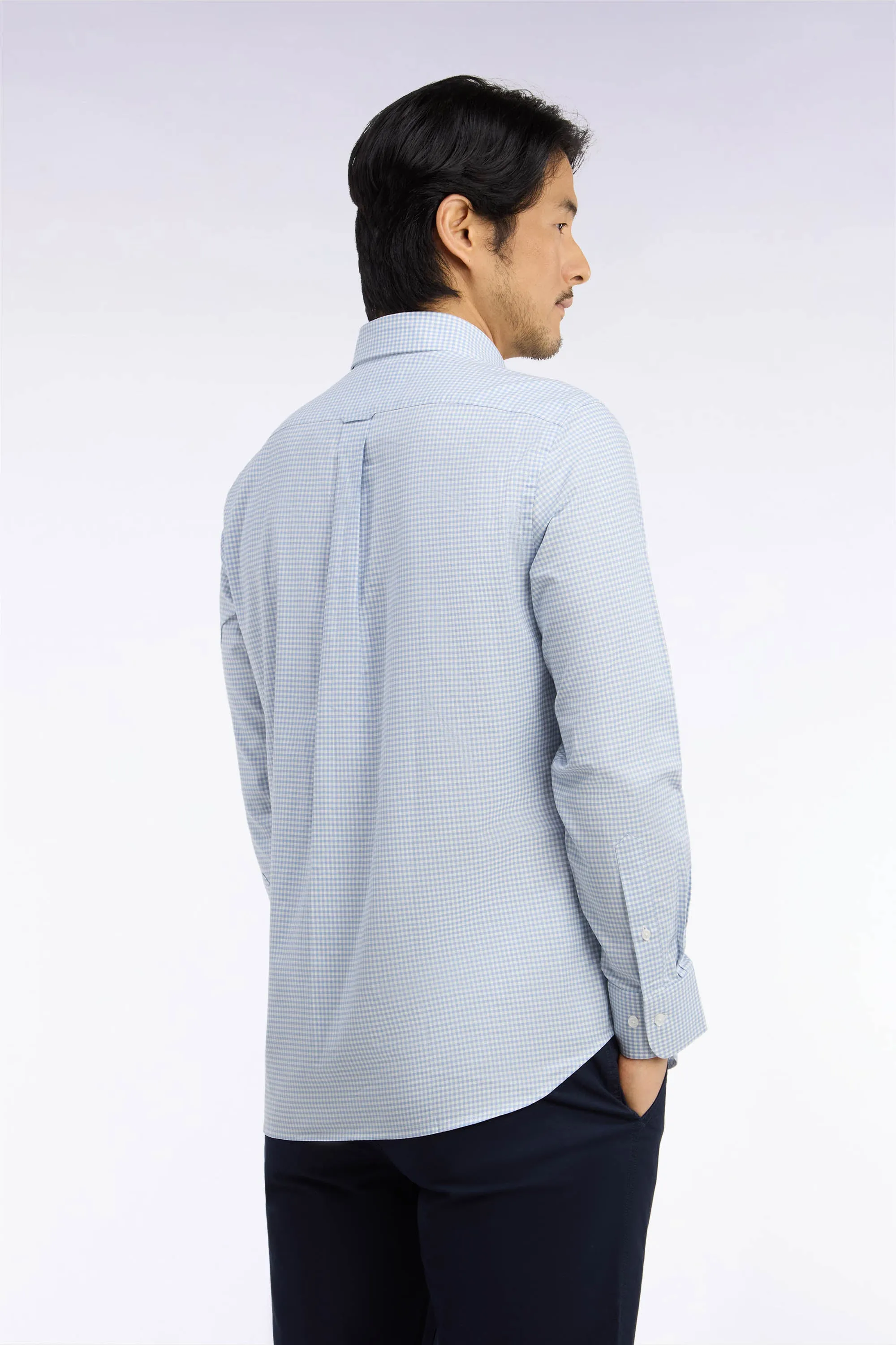 Chemise en coton à carreaux Vichy bleu ciel coupe droite sold by Eden Park product image thumbnail 4