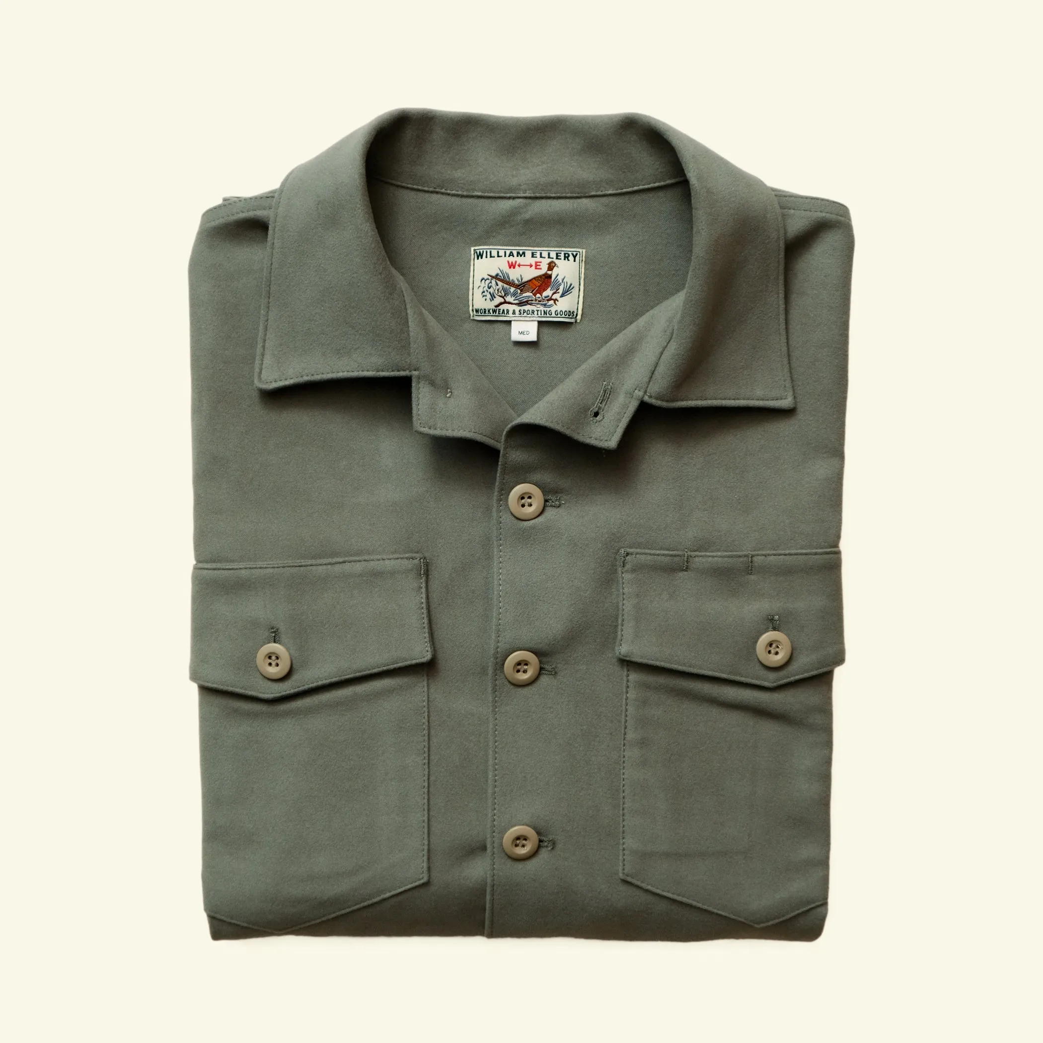 Crewman Collar Shirt (Chamois Green) sold by William Ellery