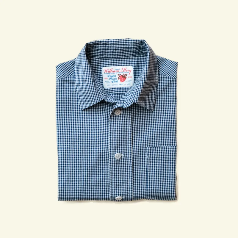 Pocket Picnic Shirt (Navy Gingham) made by William Ellery