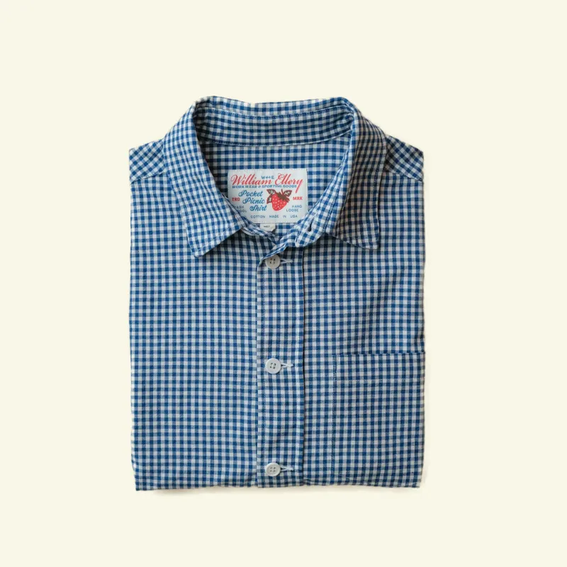Pocket Picnic Shirt (Blue Gingham) made by William Ellery