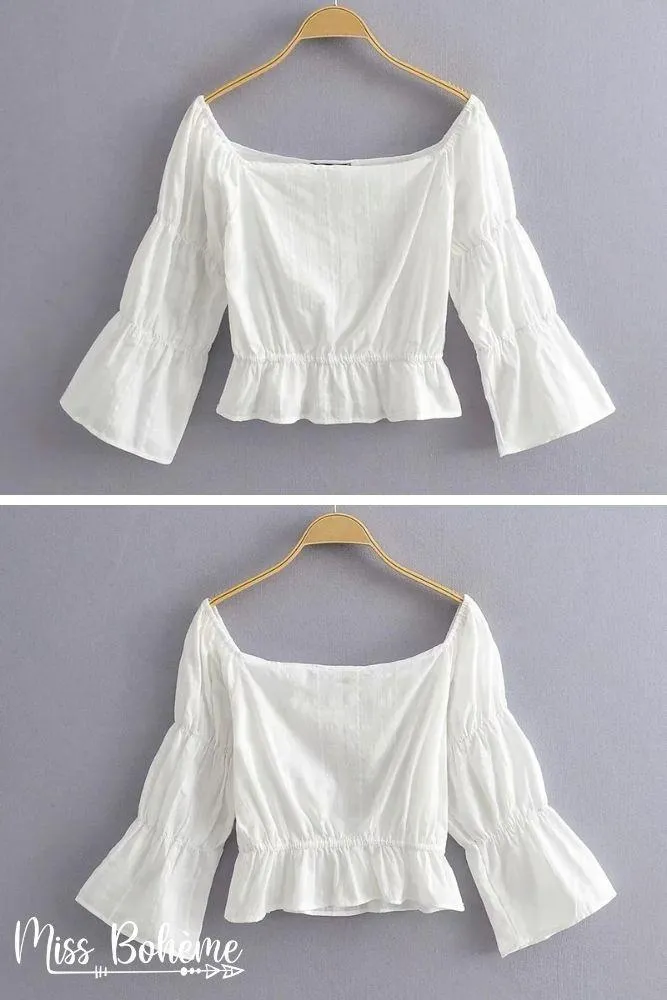 White Pure Crop Top with a Bardot Neckline sold by Boho Mood product image thumbnail 5