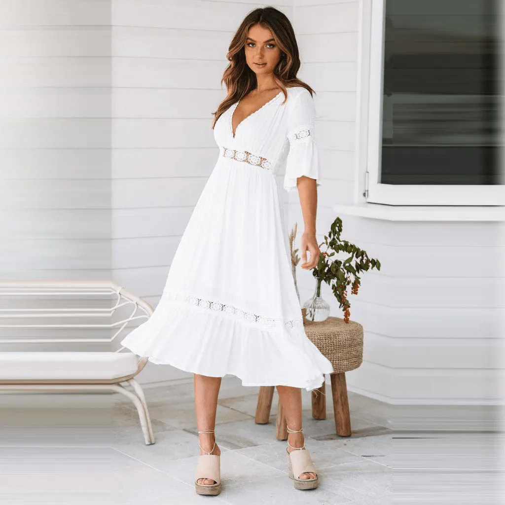 White Boho Midi Dress sold by Boho Mood product image thumbnail 3