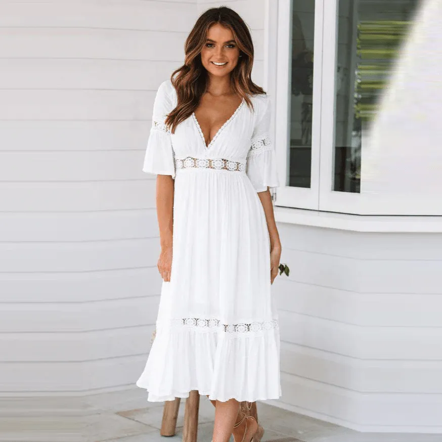 White Boho Midi Dress sold by Boho Mood