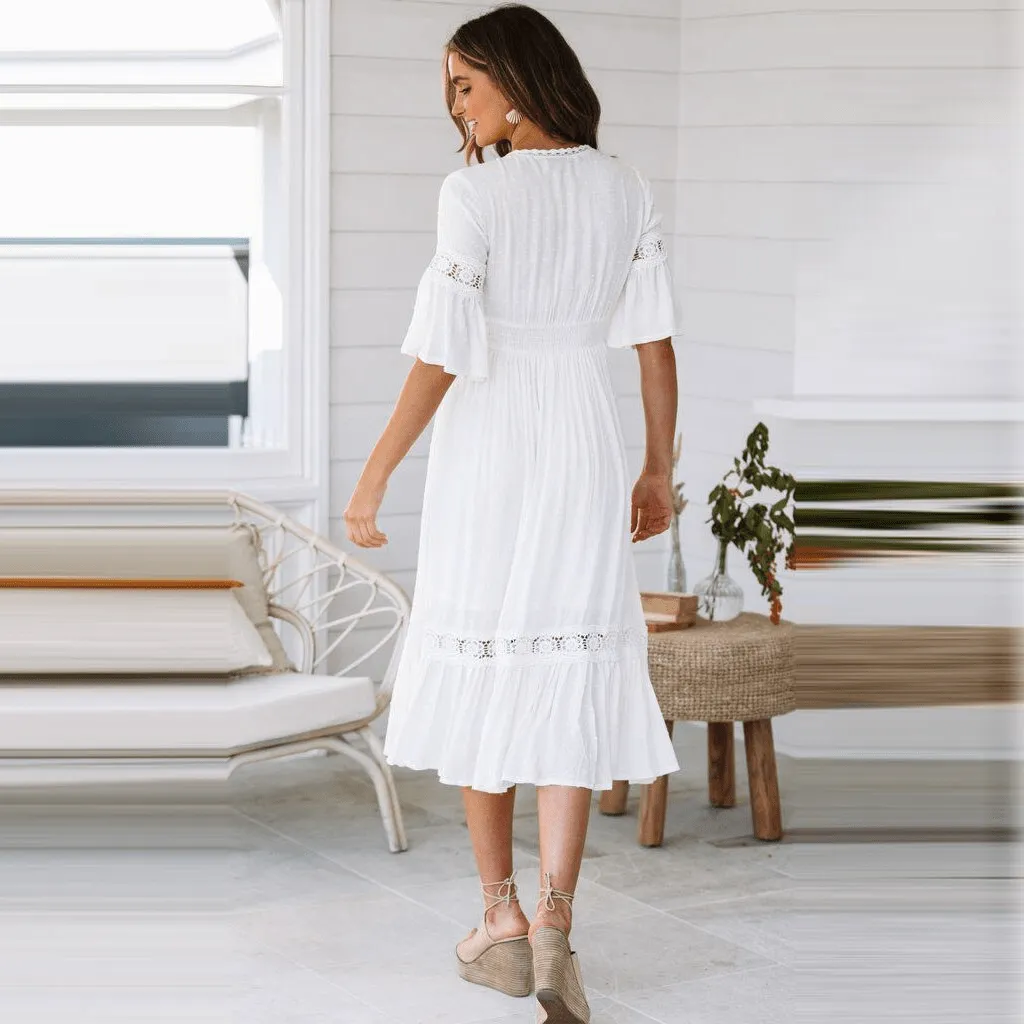 White Boho Midi Dress sold by Boho Mood product image thumbnail 5
