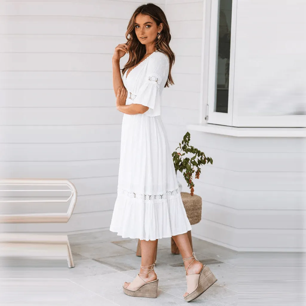 White Boho Midi Dress sold by Boho Mood product image thumbnail 4