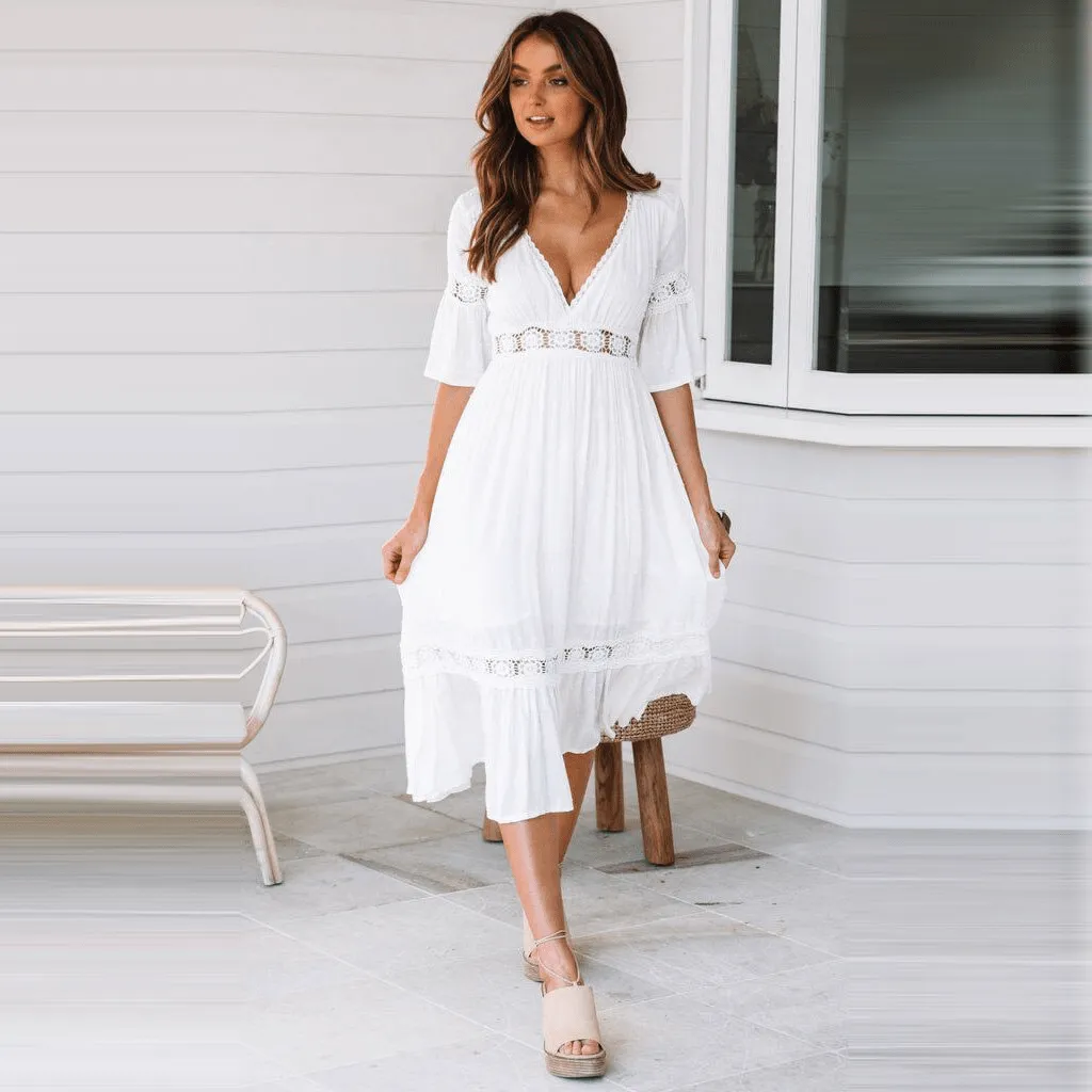 White Boho Midi Dress sold by Boho Mood product image thumbnail 2