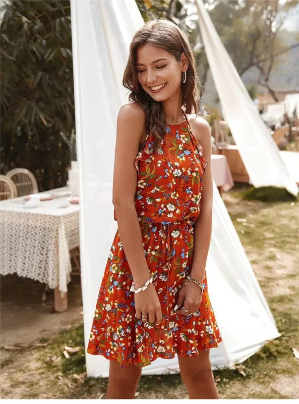 Red Bohemian Style Floral Dress sold by Boho Mood