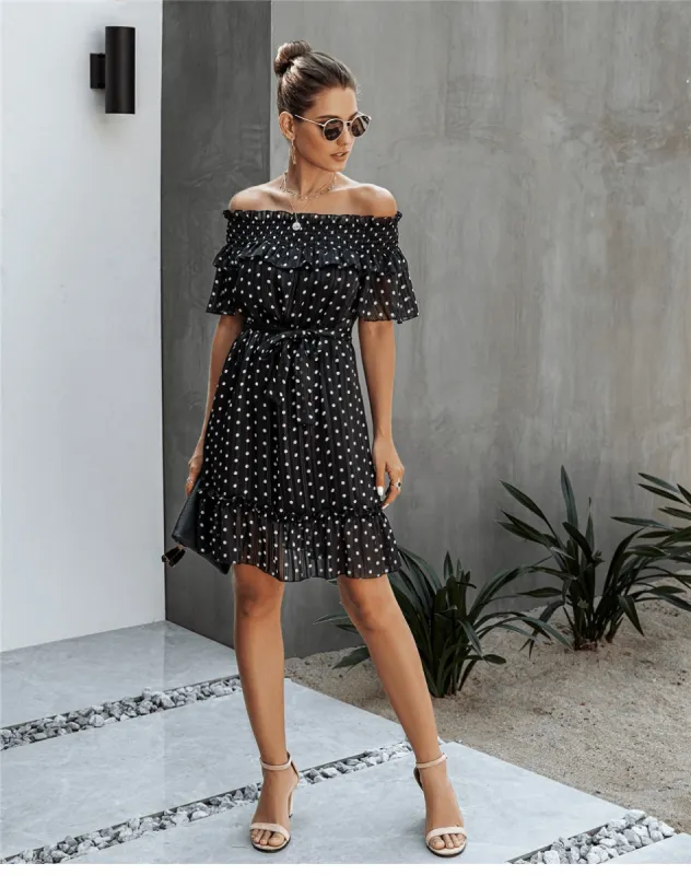 Boho Black Mini Dress with Polka Dots sold by Boho Mood