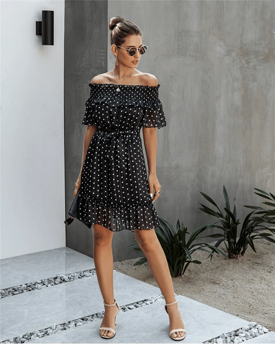 Boho Black Mini Dress with Polka Dots sold by Boho Mood