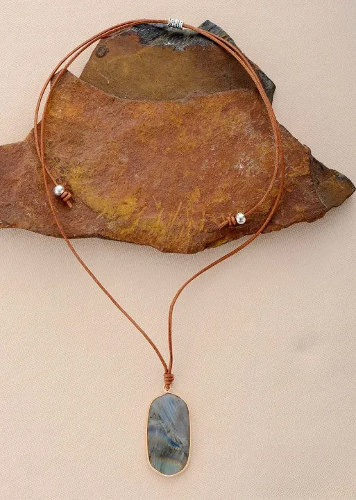 Boho Leather Necklace - Natural Stone Pendant sold by Boho Mood