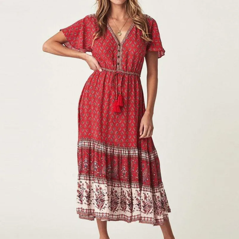 Red Maxi Dress Boho Style sold by Boho Mood