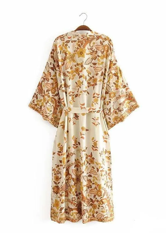 Pretty Yellow Floral Boho Kimono sold by Boho Mood