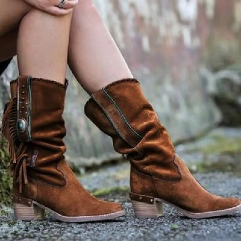 Boho Mid-Long Fringed Boots sold by Boho Mood