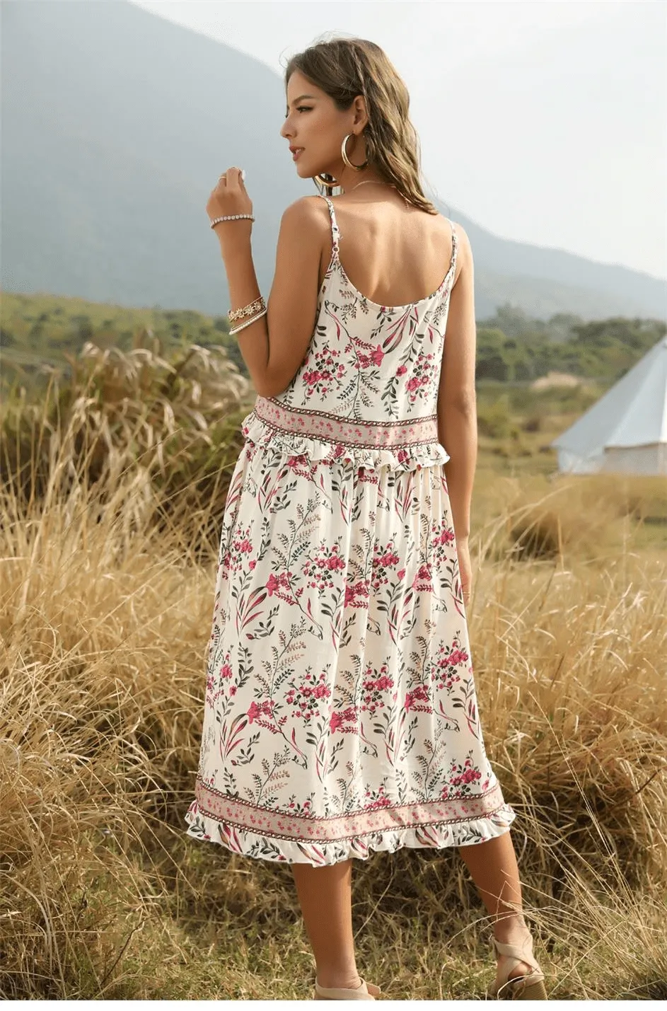 Bohemian Midi Dress in Off-White sold by Boho Mood product image thumbnail 2