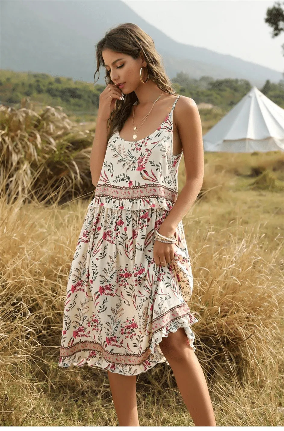 Bohemian Midi Dress in Off-White sold by Boho Mood product image thumbnail 3
