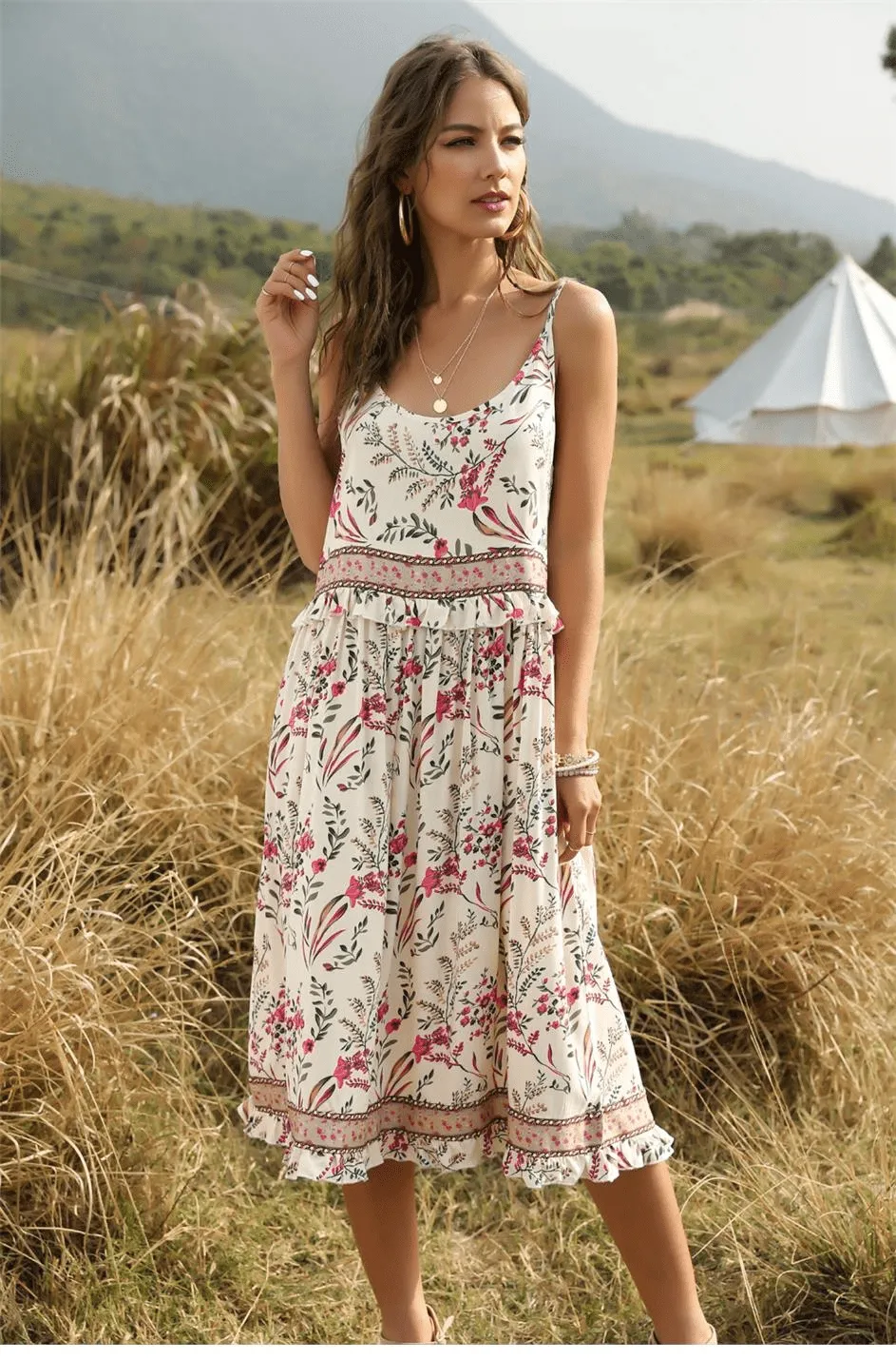 Bohemian Midi Dress in Off-White sold by Boho Mood product image thumbnail 4