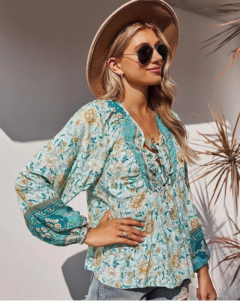 Boho Spring Blue-Green Blouse sold by Boho Mood product image thumbnail 3