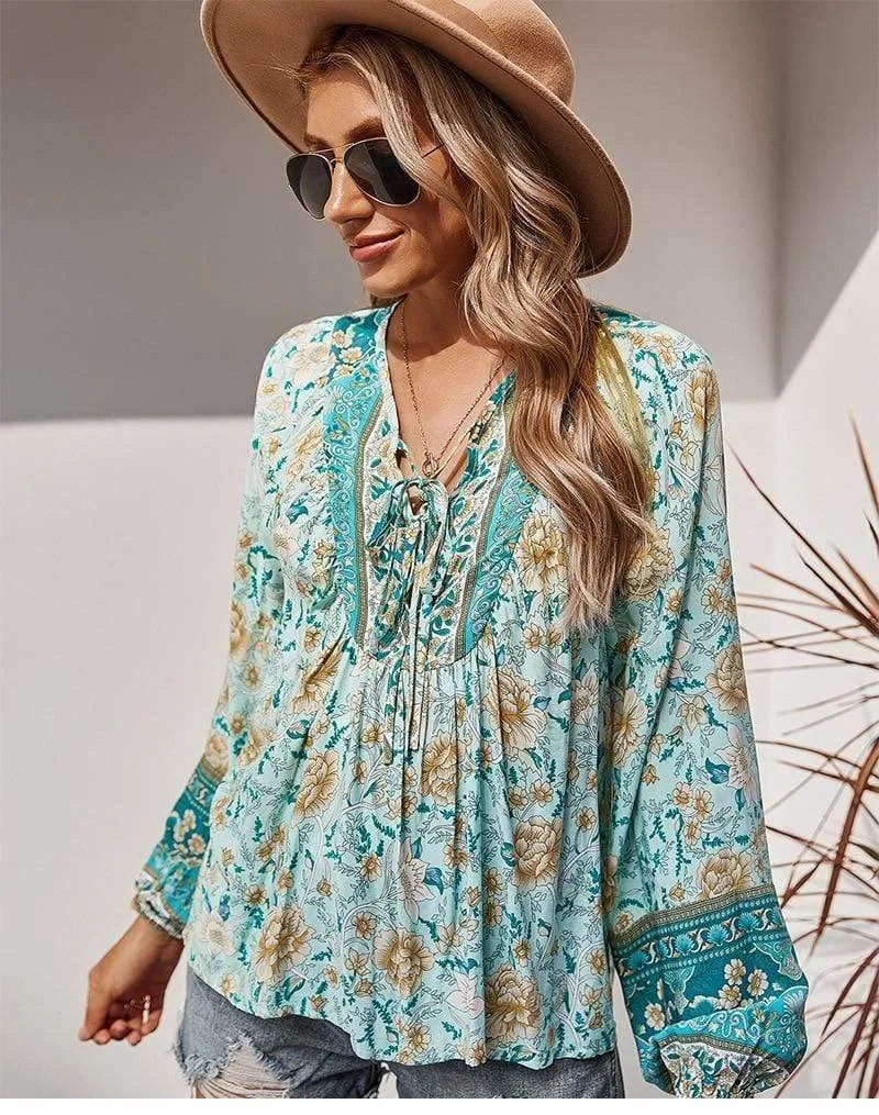 Boho Spring Blue-Green Blouse sold by Boho Mood