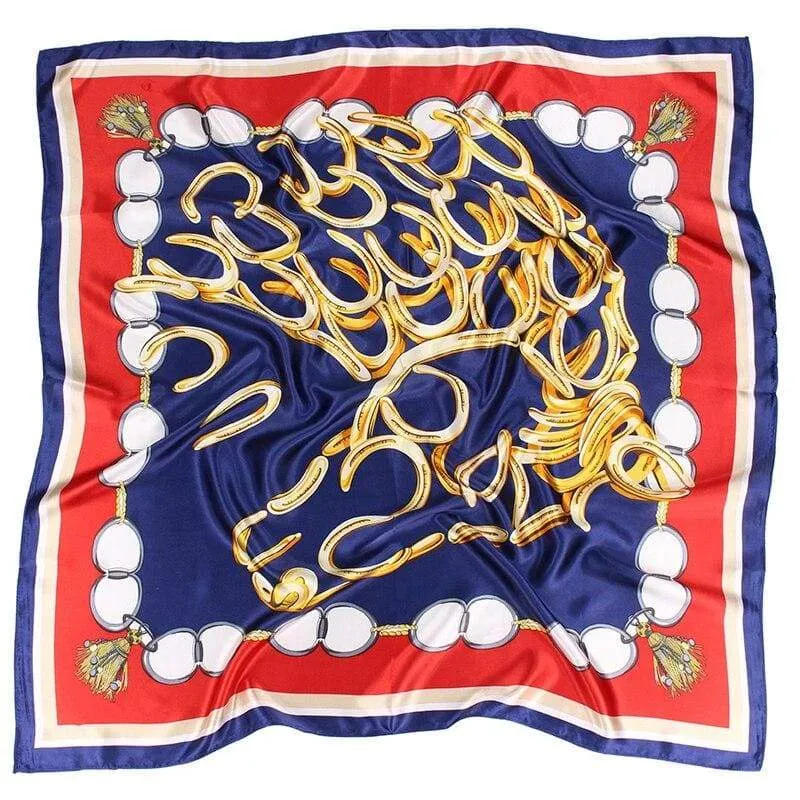 Boho scarf retro vintage navy blue printed golden and red sold by Boho Mood product image thumbnail 2